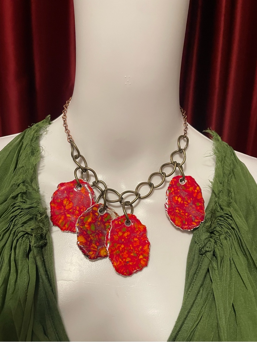 Handcrafted Neon / Red Statement Necklace by